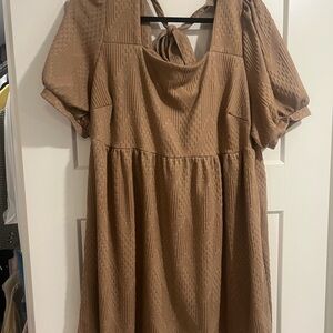 Very J Camel Knit Short Sleeve Dress